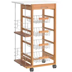 HOMCOM Rolling Kitchen Cart, Utility Storage Cart with 4 Basket Drawers & Side Racks, Wheels for Dining Room, Brown - 1
