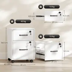 HOMCOM Rolling File Cabinet with 2 Drawers, Mobile Filing Cabinet with Hanging File Folder for Letter Sized Documents, White - 3
