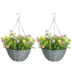 HOMCOM Set of 2 Artificial Hanging Cosmos Flowers - Multi-Colored - 1