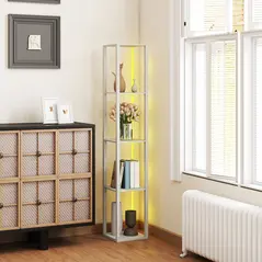 HOMCOM RGB LED Floor Lamp with Shelves, Modern Dimmable Standing Lamp with Remote Control, Adjustable Brightness & Speed for Living Room, Bedroom, Office, Oak - 7