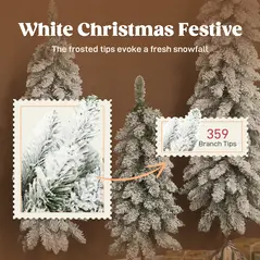 HOMCOM Set of 3 Pencil Flocked Christmas Tree, 3ft 4ft 5ft - 5