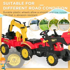 HOMCOM Ride On Tractor for Kids, 3 in 1 Ride On Excavator Toy Car with Adjustable Bucket, Digger and Removable Trailer, Pretend Play Construction Truck for 3-6 Years - 8