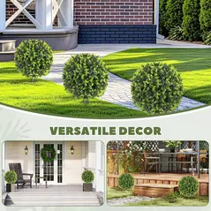 HOMCOM Set of 2 40 cm Artificial Boxwood Topiary Ball Bush with Integrated Ground Stake, Indoor Outdoor UV Resistant Faux Greenery, Faux Plants for Garden, Porch, Balcony - 6