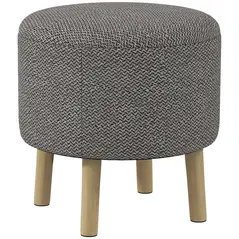 HOMCOM Round Linen-Look Storage Ottoman - Light Grey - 1