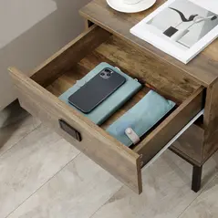 HOMCOM Retro Bedside Table, End Side Table with 2 Drawers, Metal Frame for Bedroom, Living Room, Coffee - 8