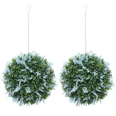 HOMCOM Set of 2 Artificial Plant Topiary Balls, UV-protected Fake Decorative Plants, Blue - 1