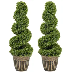 HOMCOM Set of 2 Artificial Plants, Topiary Spiral Boxwood Trees with Pot, for Home Indoor Outdoor Decor, 90cm - 1