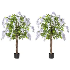 HOMCOM Set of 2 Artificial Plants Wisteria Floral in Pot, Fake Plants for Home Indoor Outdoor Decor, 100cm - 1