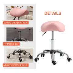 HOMCOM Saddle Stool, Height Adjustable Salon Chair for Massage Spa, Faux Leather, Pink - 6
