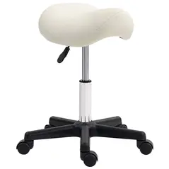 HOMCOM Saddle Stool, PU Leather Adjustable Rolling Salon Chair with Steel Frame for Massage, Spa, Beauty and Tattoo, White - 1