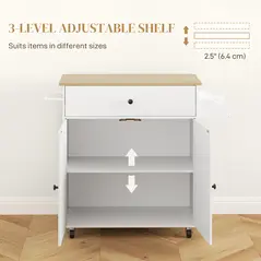 HOMCOM Rolling Kitchen Island with Drop Leaf, Kitchen Storage Cart with Drawer, Spice Rack and Towel Rack, White - 6