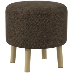 HOMCOM Round Ottoman Stool with Storage, Linen Fabric Upholstered Foot Stool with Padded Seat, Hidden Space and Wood Legs - 1
