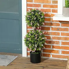 HOMCOM Set of 2 Decorative Artificial Plants Ball Trees with Lavender Flowers in Pot Fake Plants for Home Indoor Outdoor Decor, 70cm, Pink - 9
