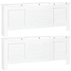 HOMCOM Set of 2 MDF Extendable Radiator Cover with Cabinet Shelving, Home Office Slatted Design, White 139-208.5L x 20.5W x 82.5H cm - 1