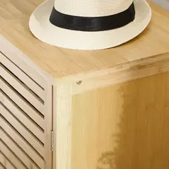 HOMCOM Rustic Shoe Cabinet, 3 Door Shoe Storage Cabinet with 8 Shelves, Natural Wood Finish - 8