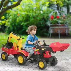 HOMCOM Ride On Tractor for Kids, 3 in 1 Ride On Excavator Toy Car with Adjustable Bucket, Digger and Removable Trailer, Pretend Play Construction Truck for 3-6 Years - 2