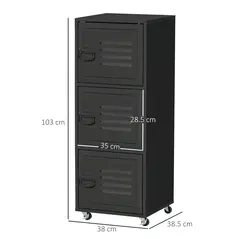 HOMCOM Rolling Storage Cabinet 3-Tier Mobile File Cabinet with Wheels & Metal Doors for Home Office, Living Room, Black - 3