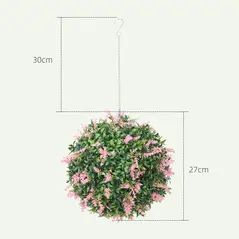 HOMCOM Set of 2 Artificial Plant Topiary Balls, UV-protected Fake Decorative Plants, Pink - 3