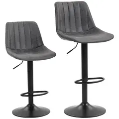 HOMCOM Set of 2 Leathaire Tub Bar Stools -  Charcoal Grey - 1