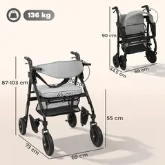 HOMCOM Rollator Walker Wheelchair, with Seat - Grey - 3