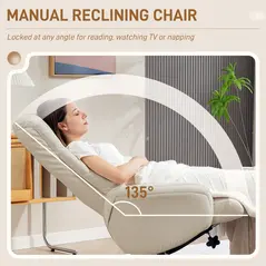 HOMCOM Rocking Recliner Chair with Footstool, PU Leather Recliner Armchair with Wood Base, Upholstered Reclining Chair for Living Room Bedroom, Cream - 4