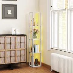 HOMCOM RGB LED Floor Lamp with Shelves, Modern Dimmable Standing Lamp with Remote Control, Adjustable Brightness & Speed for Living Room, Bedroom, Office, White - 3