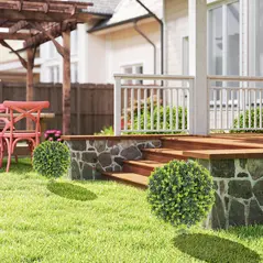 HOMCOM Set of 2 40 cm Artificial Boxwood Topiary Ball Bush with Integrated Ground Stake, Indoor Outdoor UV Resistant Faux Greenery, Faux Plants for Garden, Porch, Balcony - 2
