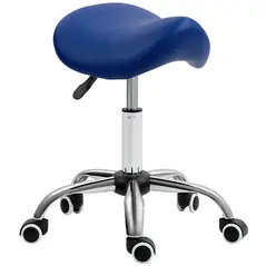 HOMCOM Saddle Stool, Height Adjustable Salon Chair for Massage Spa, Faux Leather, Dark Blue - 1