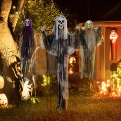 HOMCOM Set of 3 Hanging Skeleton Halloween Decorations, Scary Flying Ghost for Garden, Party, 90/110/170cm - 6