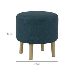 HOMCOM Round Linen-Look Storage Ottoman - Blue - 3