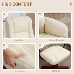 HOMCOM Rocking Recliner Chair with Footstool, PU Leather Recliner Armchair with Wood Base, Upholstered Reclining Chair for Living Room Bedroom, Cream - 6
