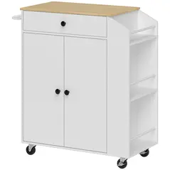 HOMCOM Rolling Kitchen Island with 3-Tier Spice Rack, Kitchen Storage Cart with Drawer and Towel Rack, White - 1