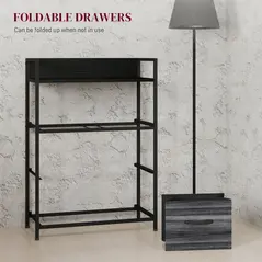 HOMCOM Rustic Chest of Four Fabric Drawers - Black - 6