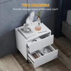 HOMCOM Simple Line Indented Two-Drawer Bedside Table - White - 5