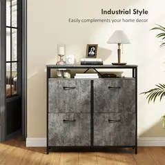 HOMCOM Shoe Storage Cabinet with 4 Flip Drawers and Open Shelf - Cement Grey - 8