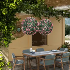 HOMCOM Set of Two Artificial Boxwood Balls Plants - Pink - 8