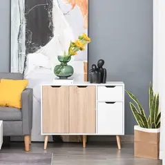 HOMCOM Sideboard Floor Standing Storage Cabinet with Drawer for Bedroom, Living Room, Home Office, Natural - 7