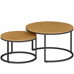 HOMCOM Set of Two Wood-Effect Stacking Tables - Brown - 1