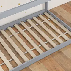 HOMCOM Single Bed Frame, House Scandinavian Style Wooden Bed Frame for 90W x 190Dcm Mattress, Pine Wood Bed Base, Grey - 9