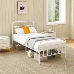 HOMCOM Single Minimalistic Metal Bed Frame - White - 2
