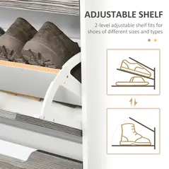 HOMCOM Shoe Storage Cabinet with Slide Out Drawer, 2 Flip Doors, Tempered Glass Top - Grey - 5