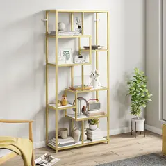HOMCOM Seven-Tier Geometric Bookcase - White/Gold Tone - 7