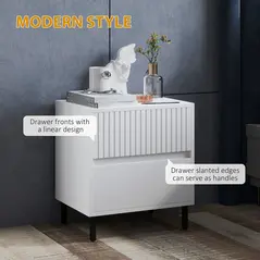 HOMCOM Simple Line Indented Two-Drawer Bedside Table - White - 4