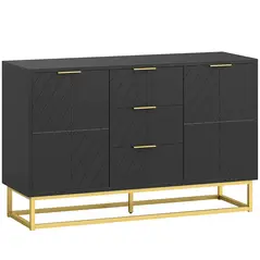 HOMCOM Sideboard with 3 Drawers and Adjustable Shelves for Living Room - Black - 1