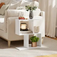 HOMCOM Side Table, Narrow End Table with Storage Shelves, S-Shaped, 3-Tier, 50W x 19.5D x 58H cm, White - 2