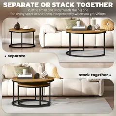 HOMCOM Set of Two Wood-Effect Stacking Tables - Brown - 5