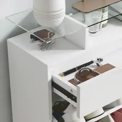 HOMCOM Shoe Storage Cabinet with Slide Out Drawer, 2 Flip Doors, Tempered Glass Top - White - 9