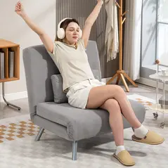 HOMCOM Single Snow Flannel Chair Bed - Grey - 2