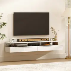 HOMCOM Set of Two Floating Bedside Tables - White - 8