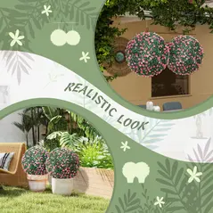 HOMCOM Set of Two Artificial Boxwood Balls Plants - Pink - 4